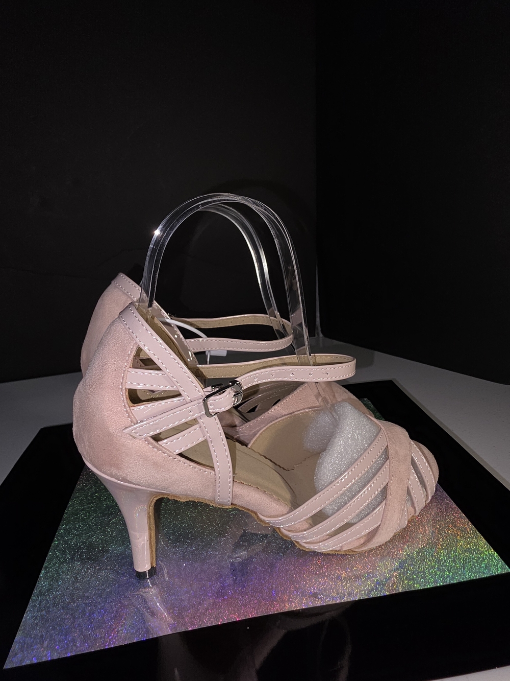 Latin, Salsa, Ballroom Dance Elegant Blush Strappy Mid-Heel Ankle Buckle Sz 7.5
